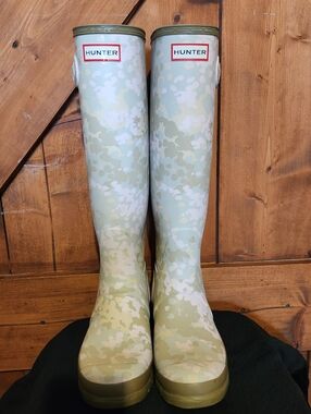 Hunter Camouflage Tall Rain Boots in Mint and Cream